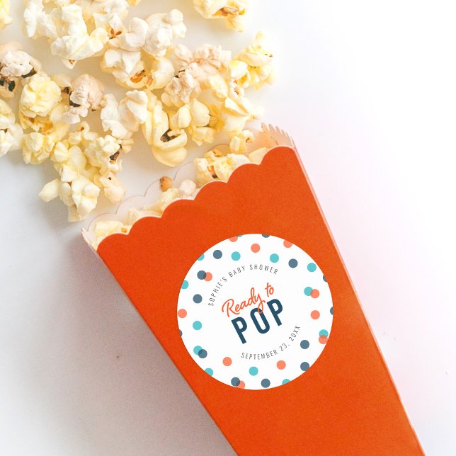 Orange Dark Blue Confetti Bereit zum Pop Babydusch Runder Aufkleber (Von Creator hochgeladen)
