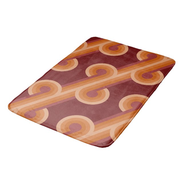 Orange Dark Maroon Red Retro Circles Art Pattern Badematte (Schrägansicht)