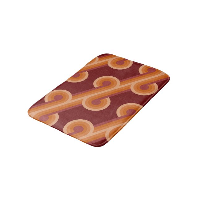 Orange Dark Maroon Red Retro Circles Art Pattern Badematte (Schrägansicht)