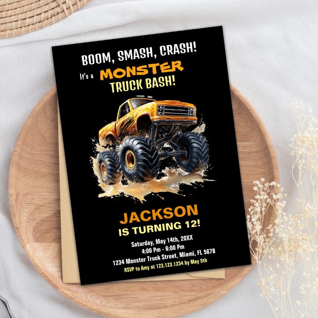 Orange Dark Monster Truck Birthday Einladungen (Orange Dark Monster Truck Birthday Invitations)