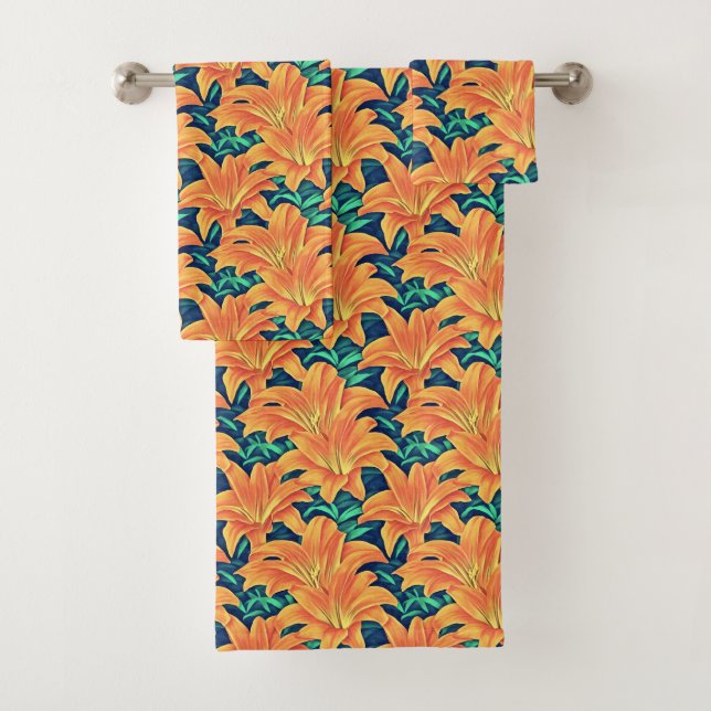 Orange Day Lilies mit grünen Blätter Badhandtuch Set (Insitu)