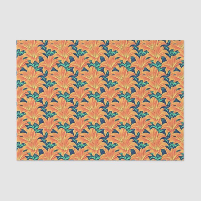 Orange Day Lilies mit grünen Blätter Seidenpapier (Vorderseite)