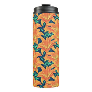 Orange Day Lilies mit grünen Blätter Thermosbecher