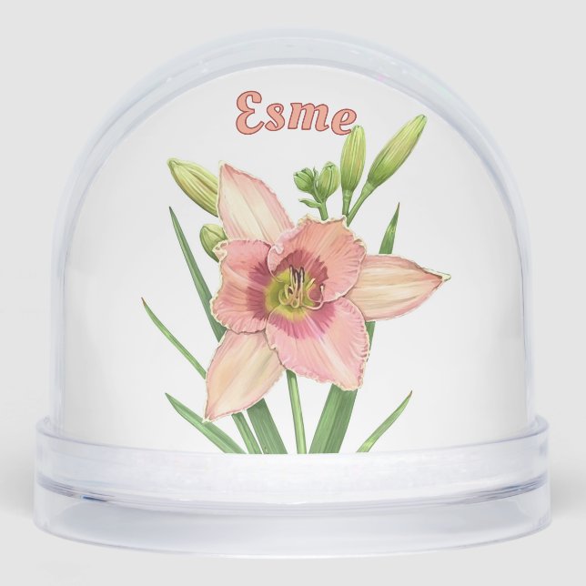 Orange Daylily Flower Botanical Art Personalized Schneekugeln (Vorderseite)