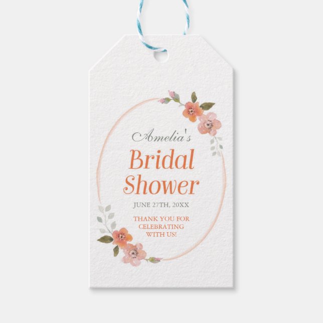 Orange Delicate Floral Brautparty Geschenkanhänger (Vorderseite)