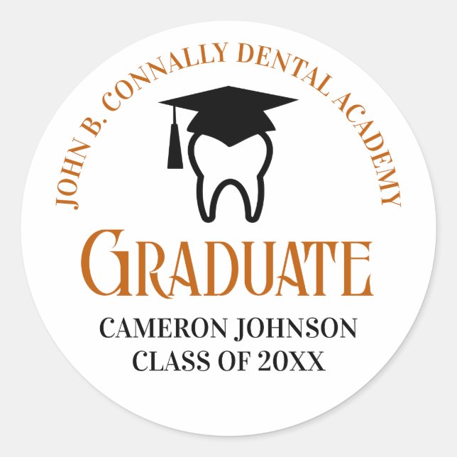 Orange Dental School Custom Dentist Abschluss Runder Aufkleber (Vorderseite)