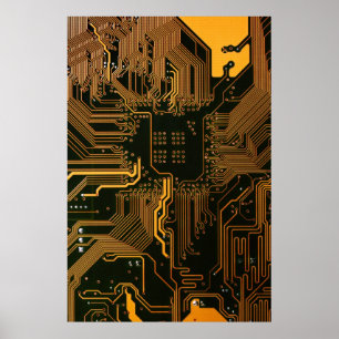 Orange der coolen Computerplatine Poster