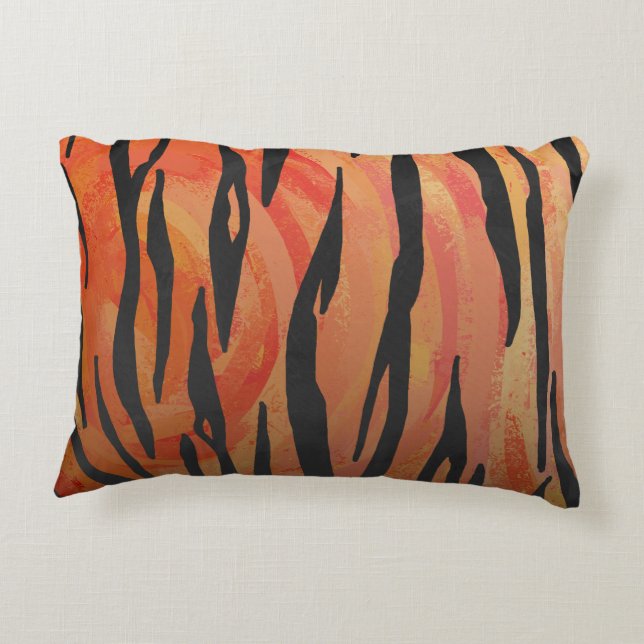 Orange des Tigers heißer und schwarzer Druck Dekokissen (Rückseite)