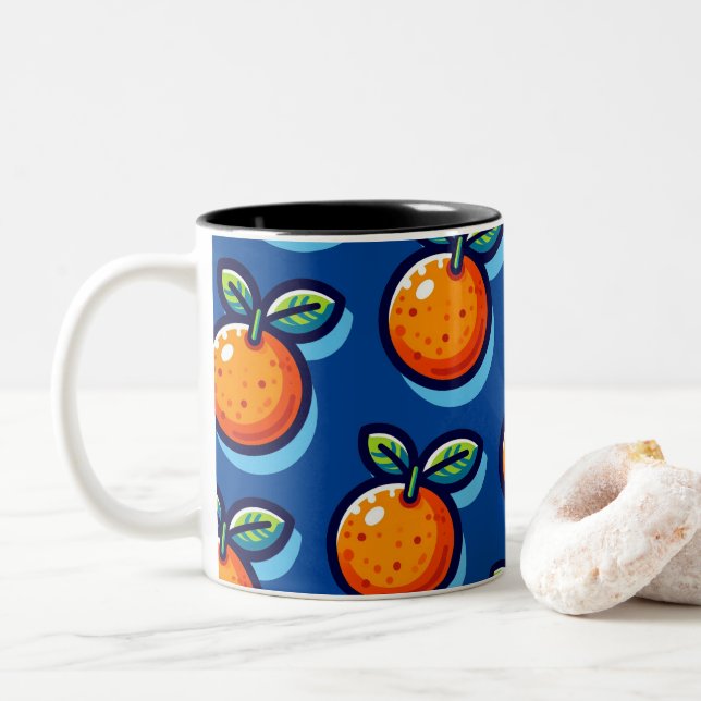 Orange design repeat pattern Coffee Mug Zweifarbige Tasse (Mit Donut)