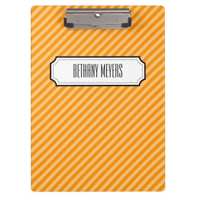 Orange diagonaler Streifen-personalisiertes Klemmbrett (Vorderseite)