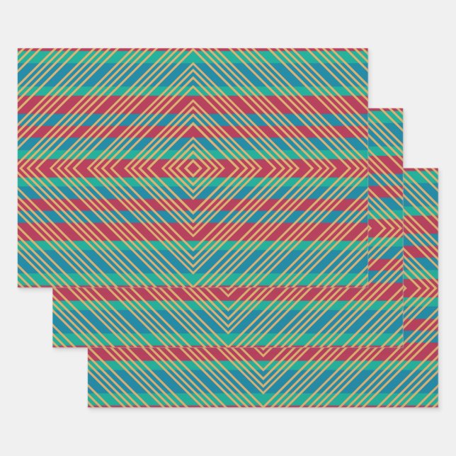 Orange Diamond Blue Red Türkise Pattern Geschenkpapier Set (Set)