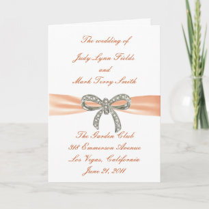 Orange Diamond Bow Wedding Program Card Programm