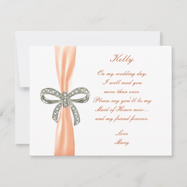 Orange Diamond Bow Wedding Trauzeugin Card Einladung (Vorderseite)