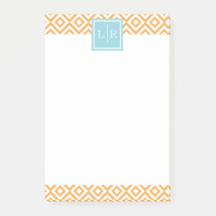 Orange Diamonds Pattern und Monogram Post-it Klebezettel