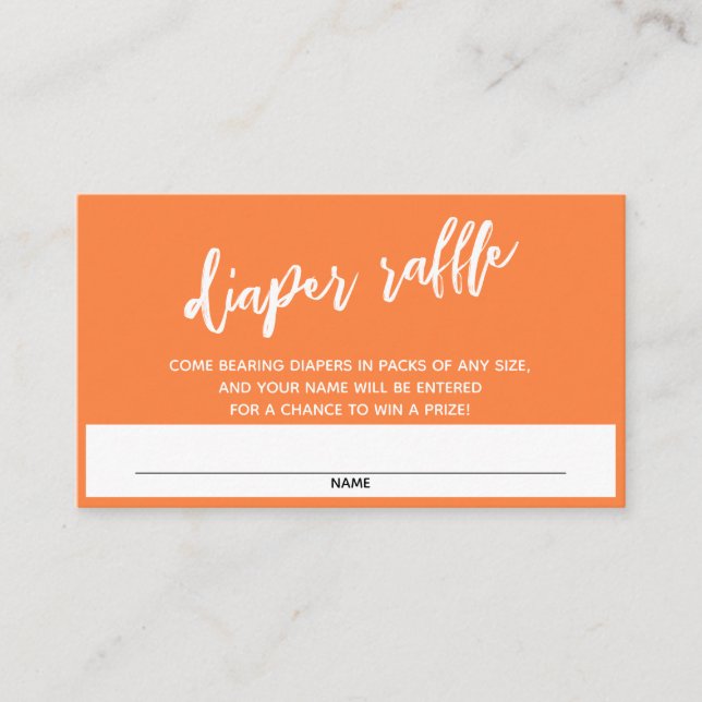 Orange Diaper Raffel Ticket für moderne Handschrif Begleitkarte (Vorderseite)
