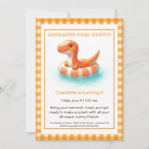 Orange Dino-Mite Anniversaire Piscine Invitation