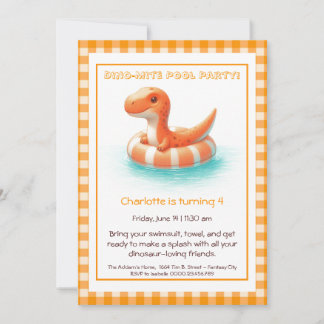 Orange Dino-Mite Birthday Pool Party Einladung