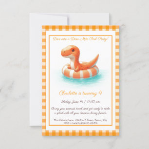 Orange Dino Pool Party - Invitation d'anniversaire