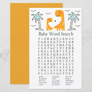Orange Dinosaur Baby Dusche Word Search Game