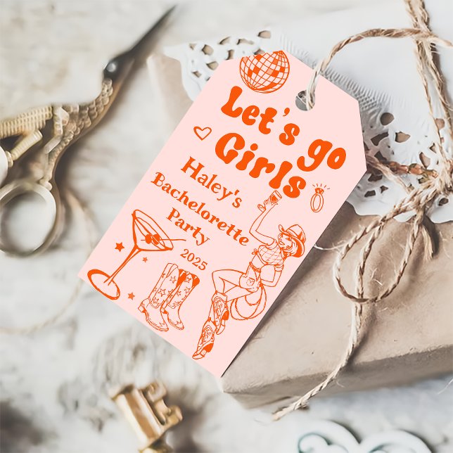 Orange Disco Cowgirl Rodeo Junggeselinnen-Abschied Geschenkanhänger (Von Creator hochgeladen)