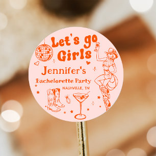 Orange Disco-Cowgirl-Rodeo-Junggesellinnenabschied Runder Aufkleber