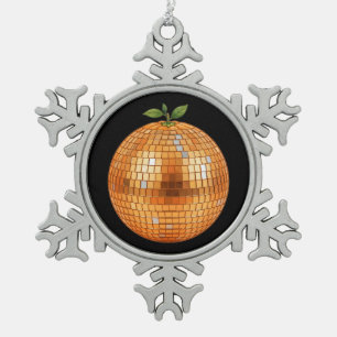 Orange Disco-Kugel Schneeflocken Zinn-Ornament