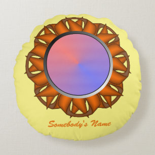 Orange Disk Ribbon von Kenneth Yoncich Rundes Kissen