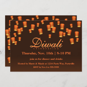 Orange Diwali Sky Lanterns Invitation