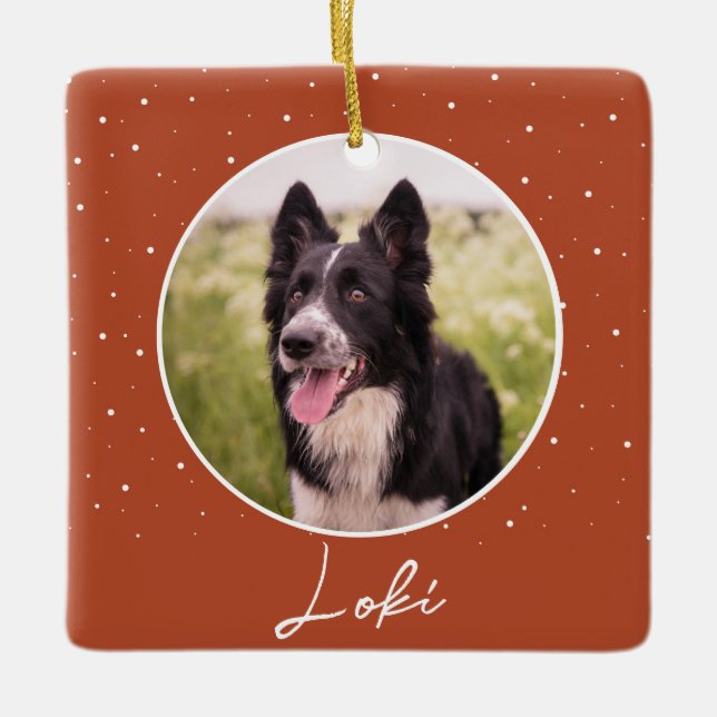 Orange Dog Foto und Name Weihnachten Keramikornament (Vorderseite)