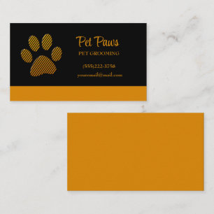 Orange Dog Paw auf schwarzem Pet Grooming Service Visitenkarte