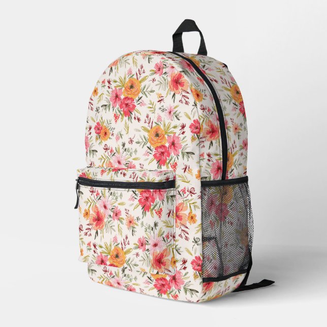 Orange Doodle Garden Blume Pattern Bedruckter Rucksack (Rückseitige Ecke Rechts)