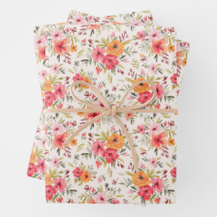 Orange Doodle Garden Blume Pattern Geschenkpapier Set