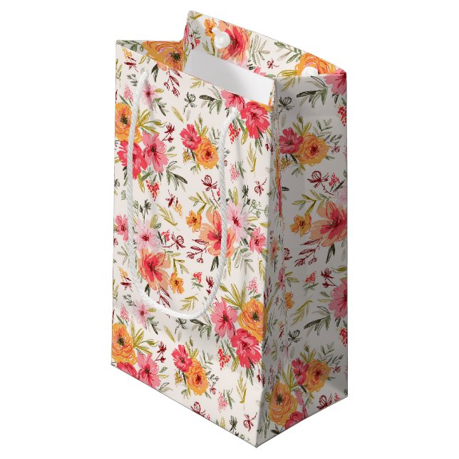 Orange Doodle Garden Blume Pattern Kleine Geschenktüte (Vorderseite Schrägansicht)