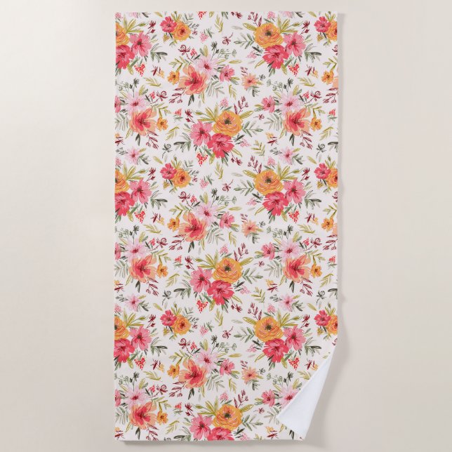 Orange Doodle Garden Blume Pattern Strandtuch (Vorderseite)