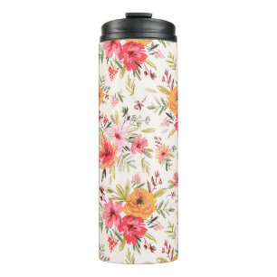 Orange Doodle Garden Blume Pattern Thermosbecher