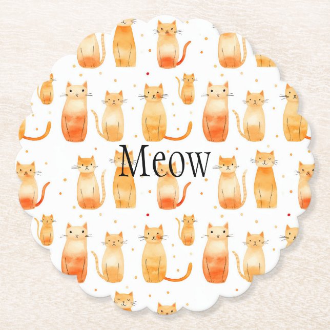 Orange Dots and Cats Birthday Medium Gift Bag Untersetzer (Vorderseite)