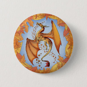 Orange Drache der Herbst-Natur-Fantasie-Kunst Button
