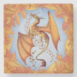 Orange Drache der Herbst-Natur-Fantasie-Kunst Steinuntersetzer