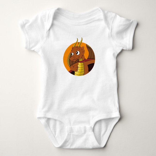 Orange Dragon Cartoon Baby Bodysuit Baby Strampler (Vorderseite)