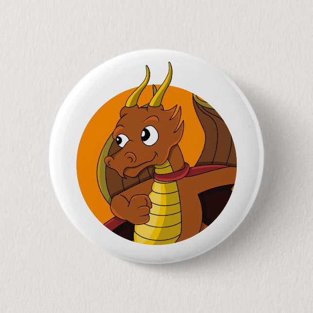 Orange Dragon Cartoon Button (Vorderseite)
