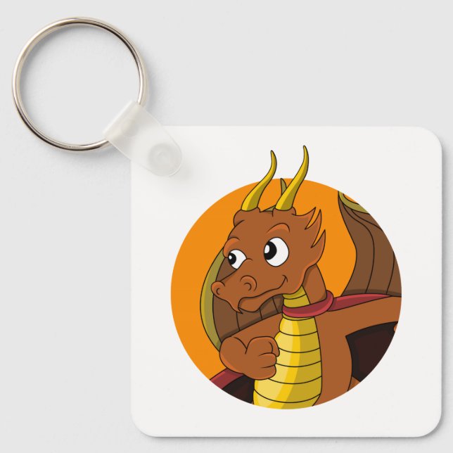 Orange Dragon Cartoon Schlüsselanhänger (Vorderseite)
