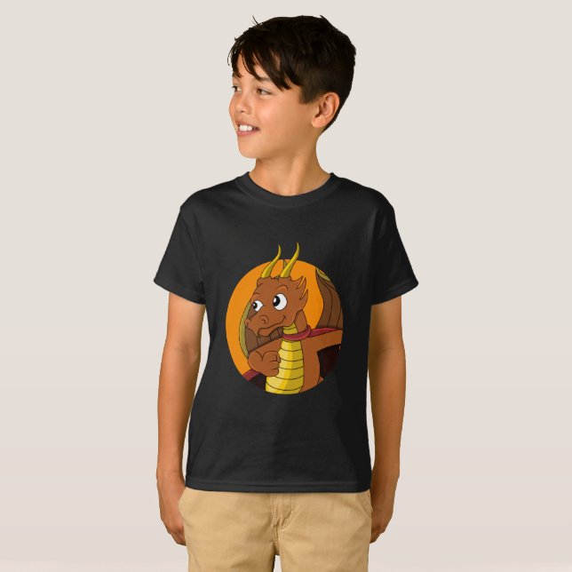 Orange Dragon Cartoon T - Shirt (Vorne ganz)