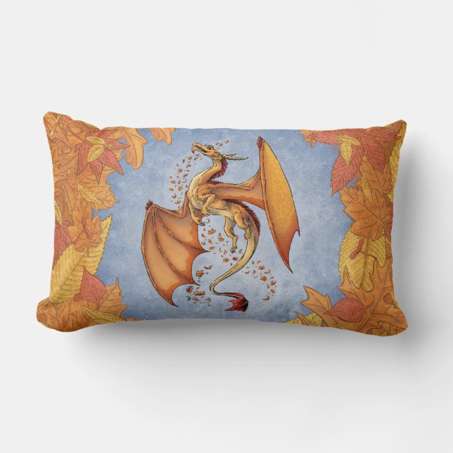 Orange Dragon of Autumn Fantasy Art Lendenkissen (Vorderseite)