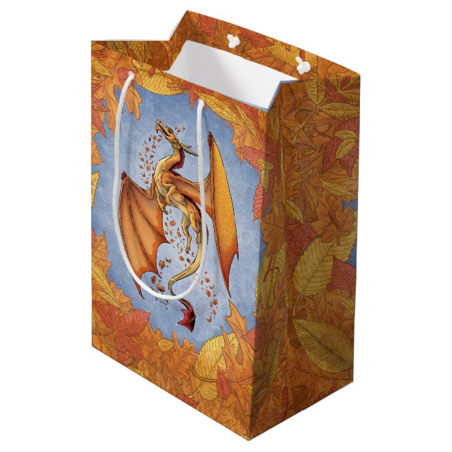 Orange Dragon of Autumn Fantasy Art Mittlere Geschenktüte (Rückseite Schrägansicht)