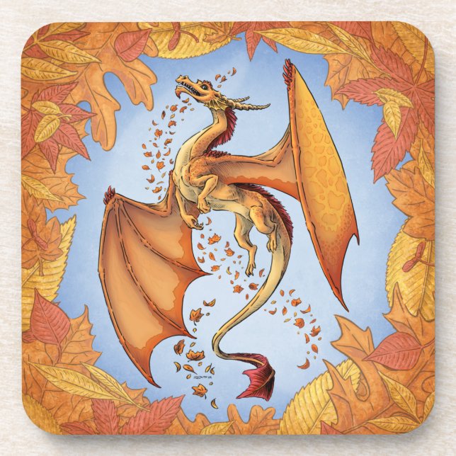 Orange Dragon of Autumn Nature Fantasy Art Getränkeuntersetzer (Vorderseite)