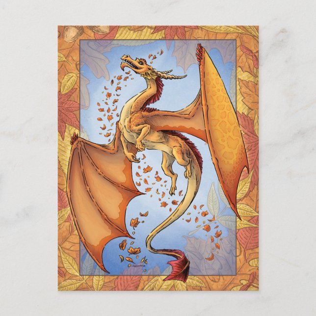 Orange Dragon of Autumn Nature Fantasy Art Postkarte (Vorderseite)