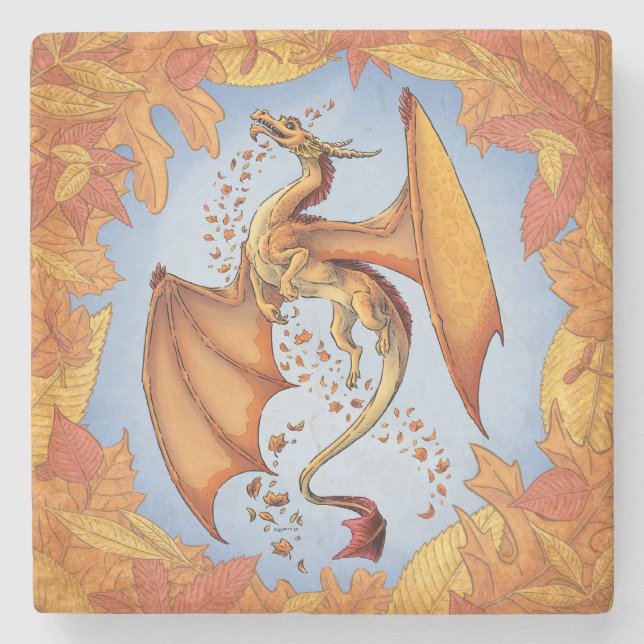 Orange Dragon of Autumn Nature Fantasy Art Steinuntersetzer (Vorderseite)