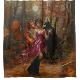 Orange Dragon Raven Occult Dark Witchy AI Art Duschvorhang