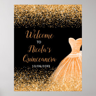 Orange Dress Imitats Glitzer Quinceanera Willkomme Poster