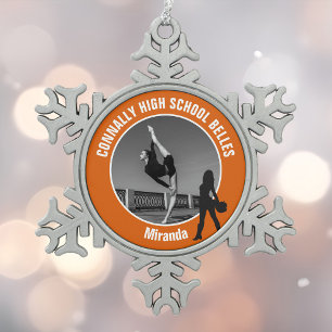 Orange Drill-Team-Foto High School Tänzerin Schneeflocken Zinn-Ornament